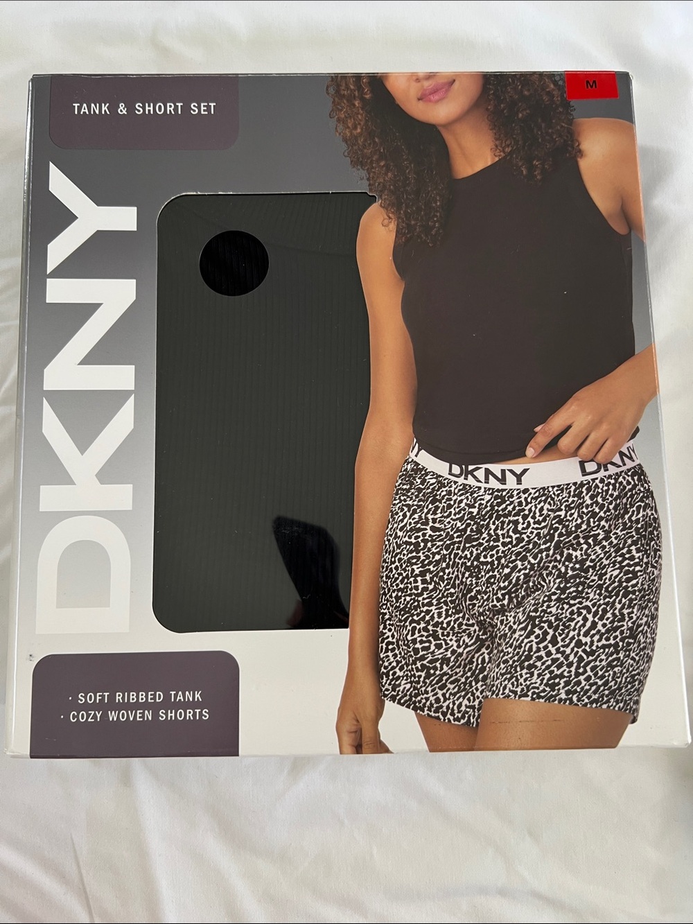 DKNY Black Ribbed Tank with Black & White Printed Shorts #115